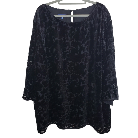 Talbots RSVP Floral Velvet Burnout Blouse Top Black Size 3X Witchy Whimsigoth - Picture 2 of 11